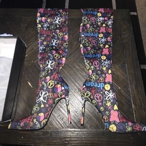 Colorful Graphic Knee-High Boots